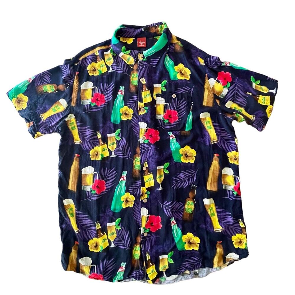Junction West Mens Shirt Size XXL Beer Bottle Flower Hawaiian Button Up Shirt